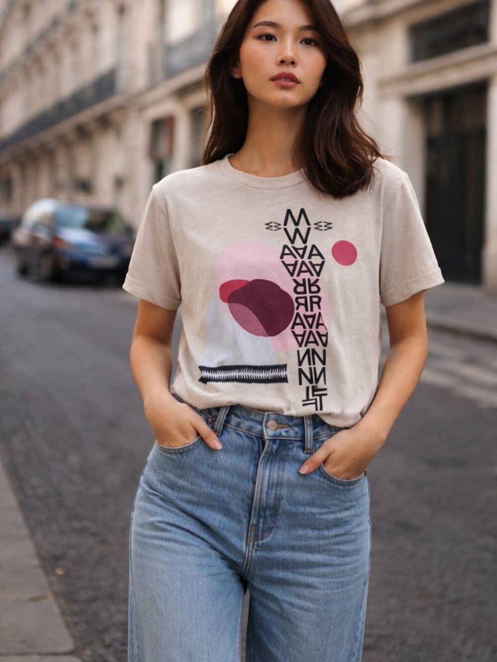 Isabel Marant Etoile Pewela Tee Beige Graphic T Shirt